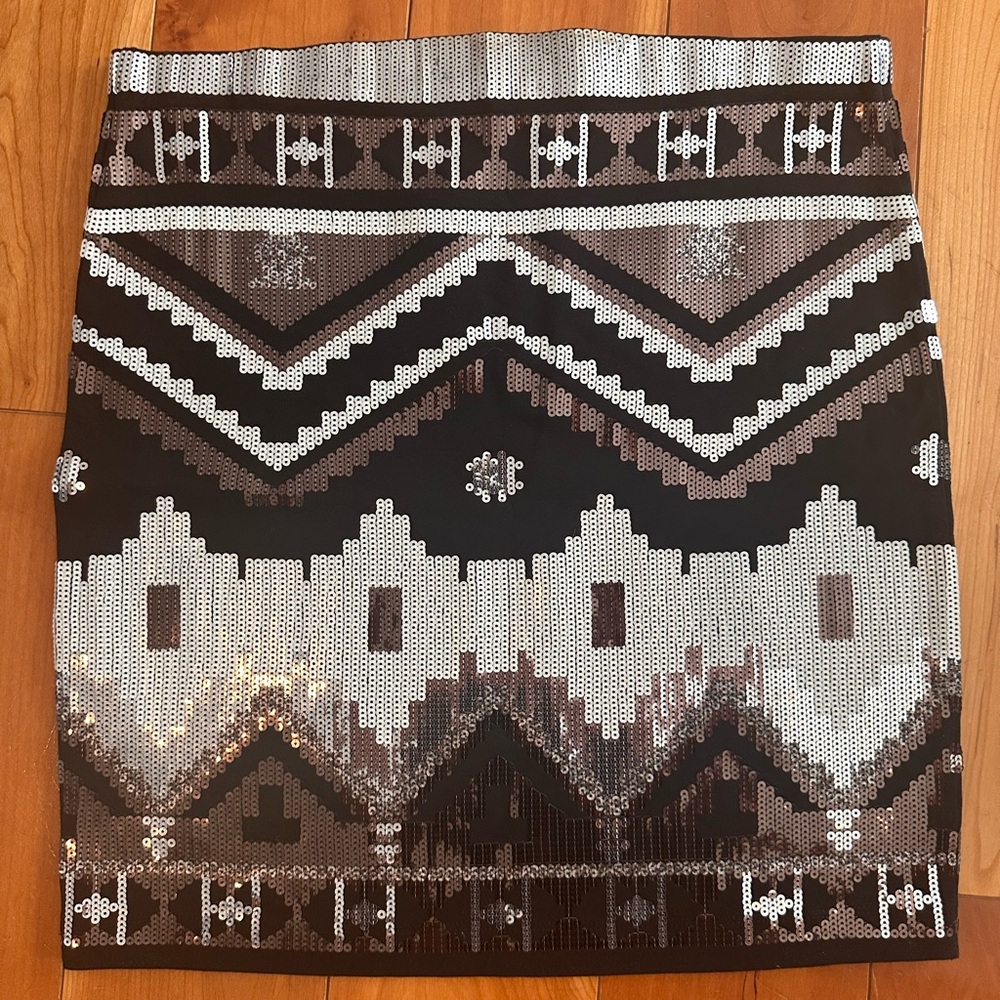 Express Black and Silver Sequin Mini Skirt